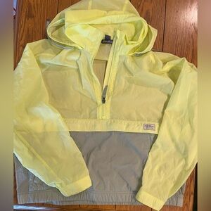 Eddie Bauer women’s quarter zip rain jacket, size XL, yellow/grey color,pouch
